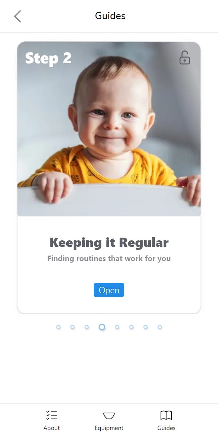 screenshot of the ec babies app guides screen